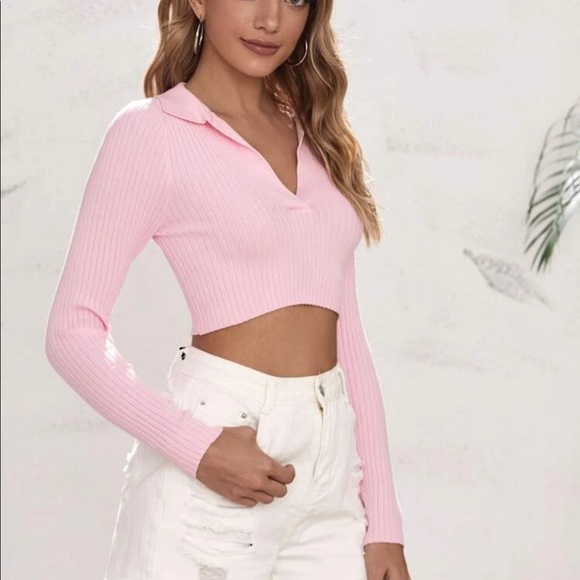 SHEIN Pink Cropped Long Sleeve Top Medium - Picture 4 of 9